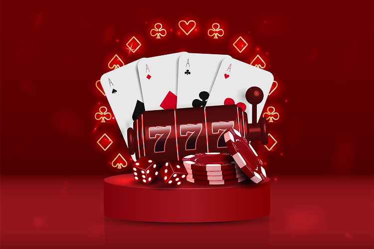 Casino cards, chips and slot reel