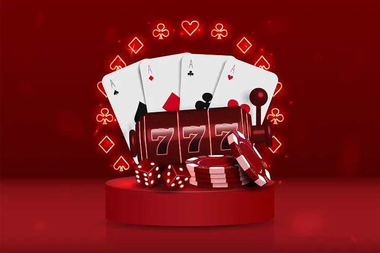 Casino cards, chips and slot reel